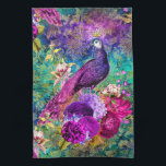 Vintage Illustrated Peacock Grunge Pattern Kitchen Towel<br><div class="desc">Vintage Pink and Purple Floral Illustrated Grunge Peacock Pattern</div>