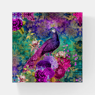 Vintage Illustrated Peacock Grunge Pattern Paperweight