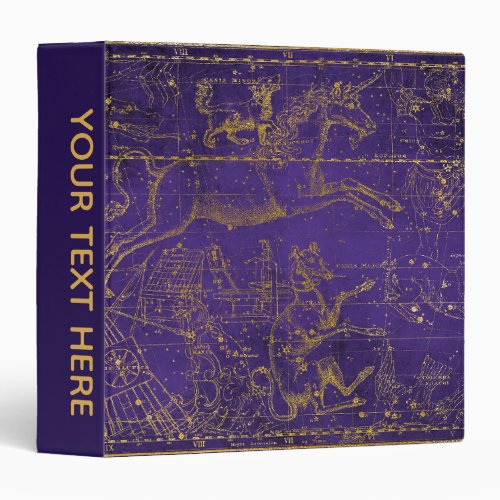 Vintage Illustrated Purple  Gold Star Map  3 Ring Binder