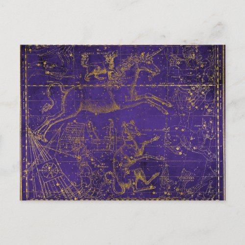 Vintage Illustrated Purple  Gold Star Map Postcard