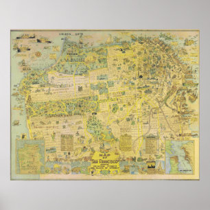 Vintage Illustrated San Francisco Map 1970 Poster