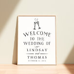 Vintage Illustrated Wedding Welcome Sign<br><div class="desc">Welcome guests to your wedding with our sweetly chic poster,  available in several sizes. Design features black typography on crisp white with "welcome to the wedding of" and your names and wedding date beneath,  topped by a pair of illustrated champagne flutes joined by an effervescent heart.</div>