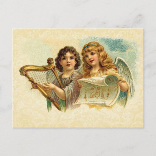 Vintage Illustration Angels Singing and Harp Postcard