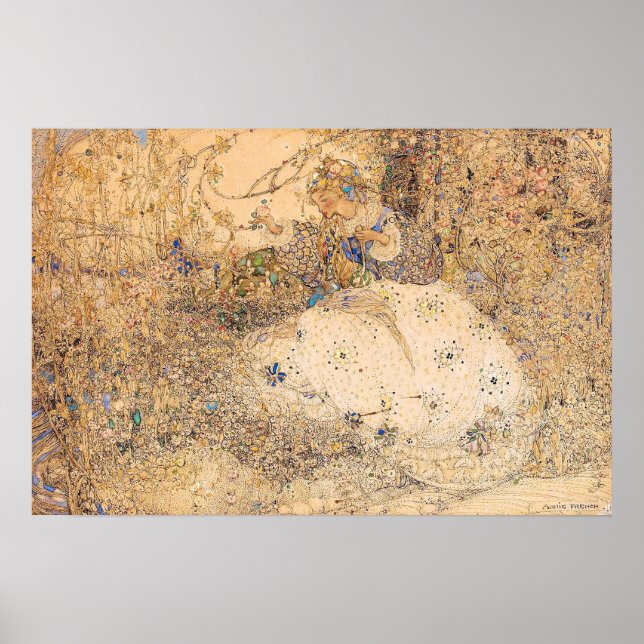 Vintage Illustration Annie French Picking Flowers Poster (Front)