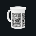 Vintage Illustration Black White Red Riding Hood Beverage Pitcher<br><div class="desc">This pitcher for serving your beverages or for your kitchen decor is circled with a vintage illustration in black and white of little red riding hood with her basket and wearing a hooded cape talking to the wolf in the woods in a fancy black frame.</div>