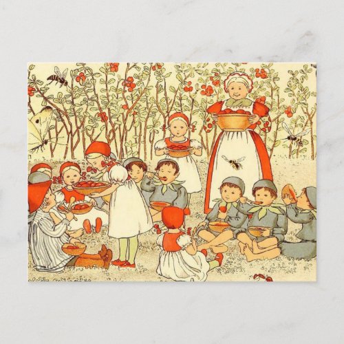 Vintage Illustration Blueberry Forest Elsa Beskow Postcard