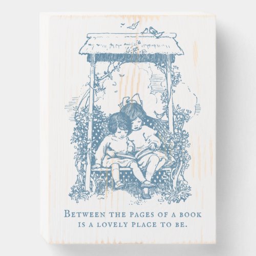 Vintage Illustration Bookshelf Decor Template Wooden Box Sign