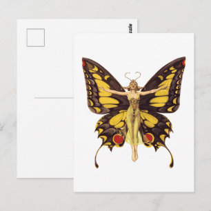 Vintage Illustration Butterfly Fairy (Pink Bkgrd) Postcard