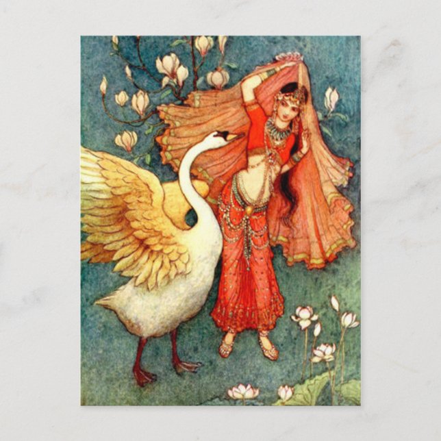 Vintage Illustration by Warwick Goble Swan Maiden Postcard (Front)