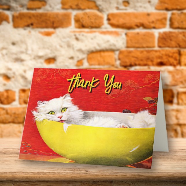 Vintage Illustration Cat In Yellow Bowl Thank You (Creator Uploaded)
