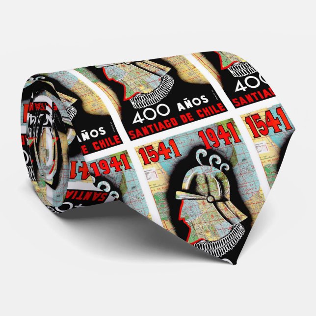 Vintage Illustration Chile Santiago Travel Neck Tie (Rolled)