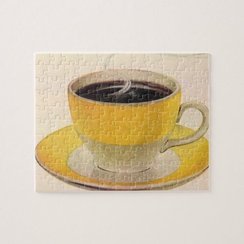 Vintage Illustration Coffee in a Yellow Cup Jigsaw Puzzle