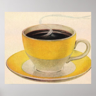 Vintage Illustration Coffee in a Yellow Cup Poster