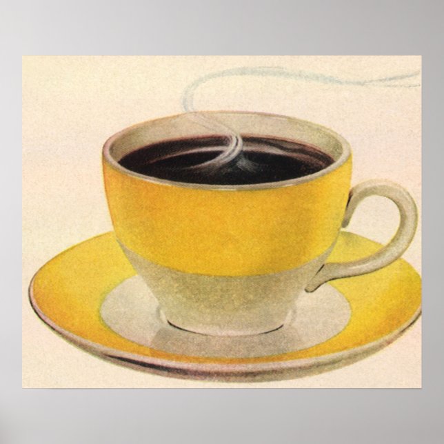 Vintage Illustration Coffee in a Yellow Cup Poster (Front)