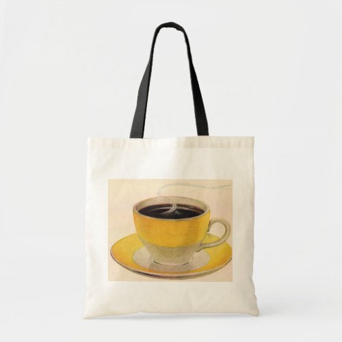 Vintage Illustration Coffee in a Yellow Cup Tote Bag