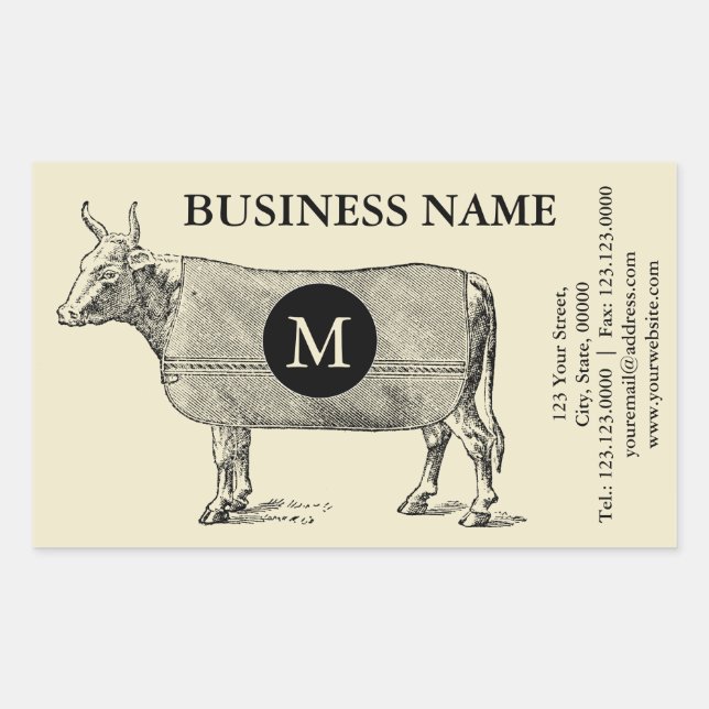 Vintage Illustration Cow Blanket Monogram Sticker (Front)