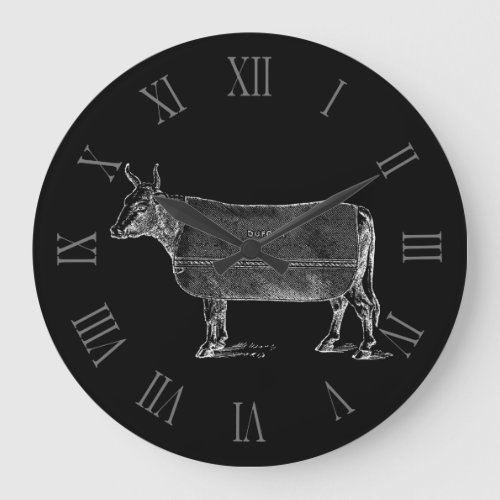 VINTAGE ILLUSTRATION Cow blanket Roman Numerals B Large Clock