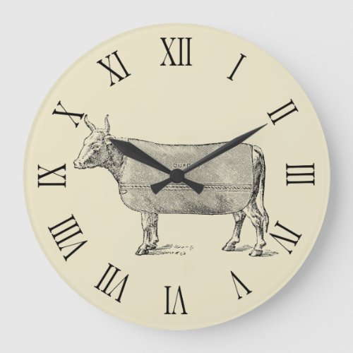 VINTAGE ILLUSTRATION Cow blanket Roman Numerals C Large Clock