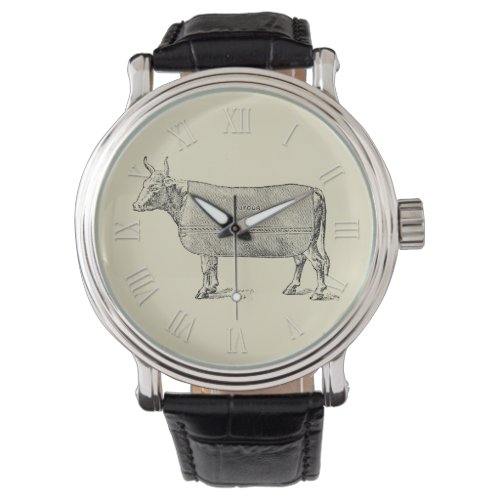 VINTAGE ILLUSTRATION Cow blanket Roman Numerals Watch