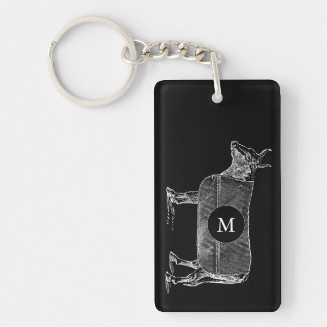 VINTAGE ILLUSTRATION Cow Monogram 2 sided Keychain (Front)
