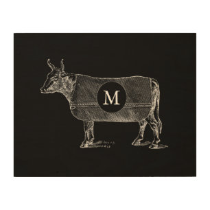 VINTAGE ILLUSTRATION Cow Monogram Black WWA Wood Wall Decor