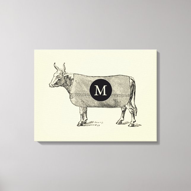 VINTAGE ILLUSTRATION Cow Monogram Canvas Print (Front)