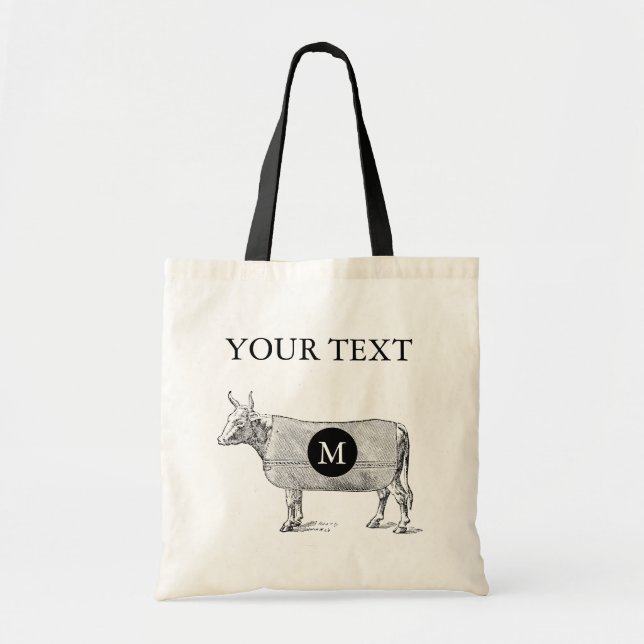 VINTAGE ILLUSTRATION Cow Monogram Custom Tote Bag (Front)