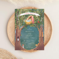Vintage Illustration Cradle Tree Tops Baby Shower Invitation