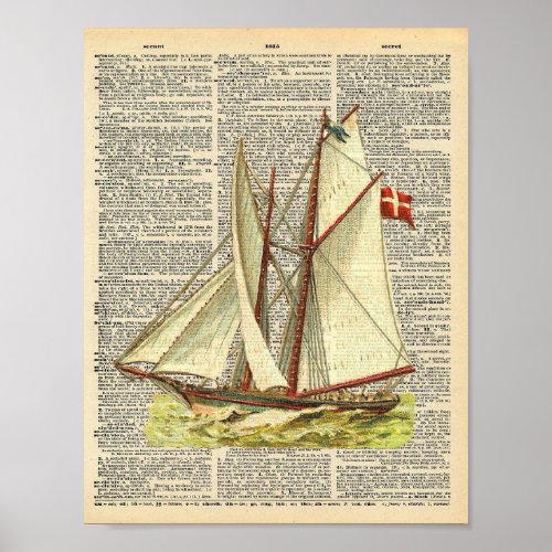 Vintage illustration Danish ship dictionary page Poster