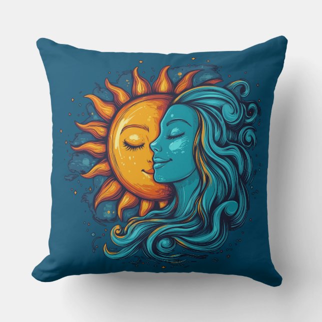 Vintage illustration Day Lady Sky Throw Pillow (Front)