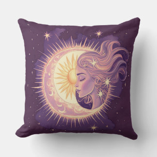 Vintage illustration Evening Lady Moon Throw Pillow