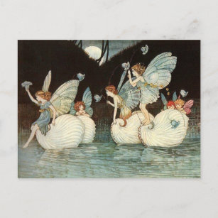 Vintage Illustration Fairies at Night Postcard