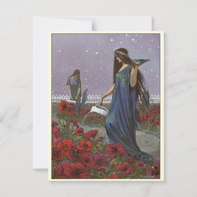 Vintage Illustration Fairy Maidens at Night Note Card (Front)