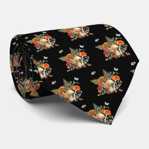 Vintage Illustration Floral Botanical Mushrooms Neck Tie