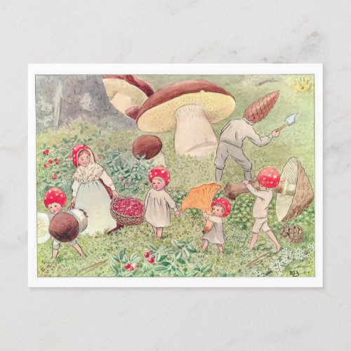 Vintage Illustration Forest Children Elsa Beskow Postcard