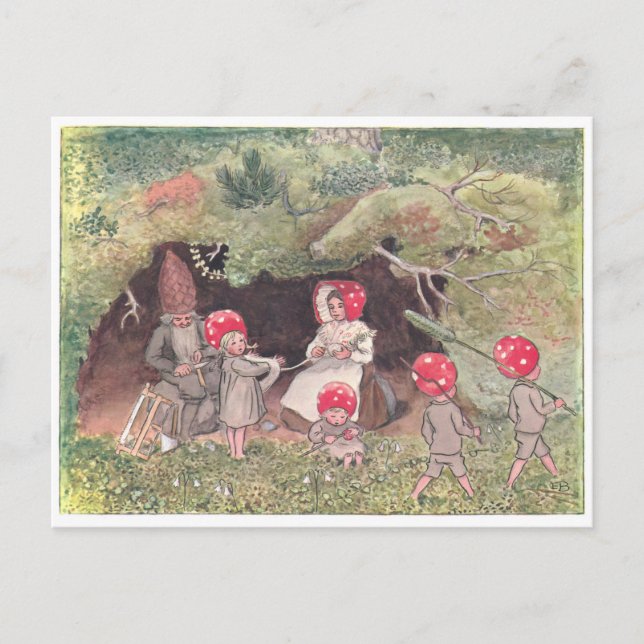 Vintage Illustration Forest Children Elsa Beskow  Postcard (Front)