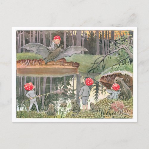 Vintage Illustration Forest Children Elsa Beskow  Postcard