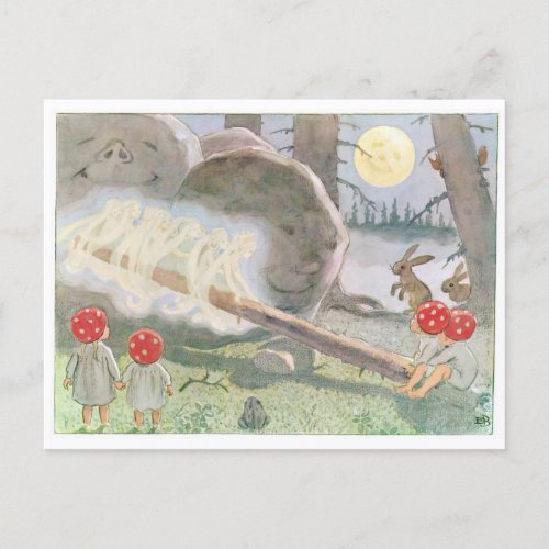 Vintage Illustration Forest Children Elsa Beskow Postcard