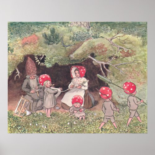 Vintage Illustration Forest Children Elsa Beskow  Poster