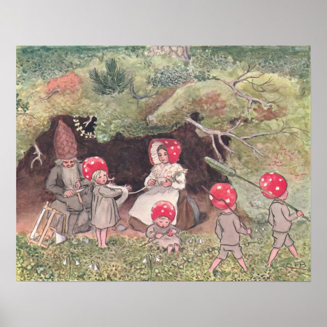 Vintage Illustration Forest Children Elsa Beskow  Poster (Front)