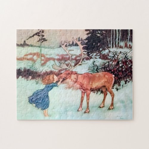 Vintage Illustration Gerda and the Reindeer  Jigsaw Puzzle
