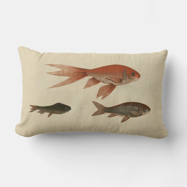 Vintage Illustration Goldfish Lumbar Pillow (Front)