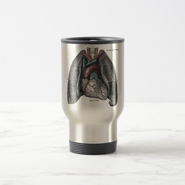 Vintage Illustration Gray's Anatomy Heart Lungs Travel Mug (Center)