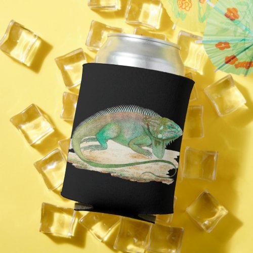 vintage illustration Green Iguana or Guana Free Can Cooler