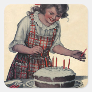 Vintage Illustration Happy Birthday Party Father C Square Sticker