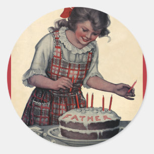 Vintage Illustration Happy Birthday Party Father Classic Round Sticker