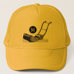VINTAGE ILLUSTRATION Lawn Mower Monogram Hat