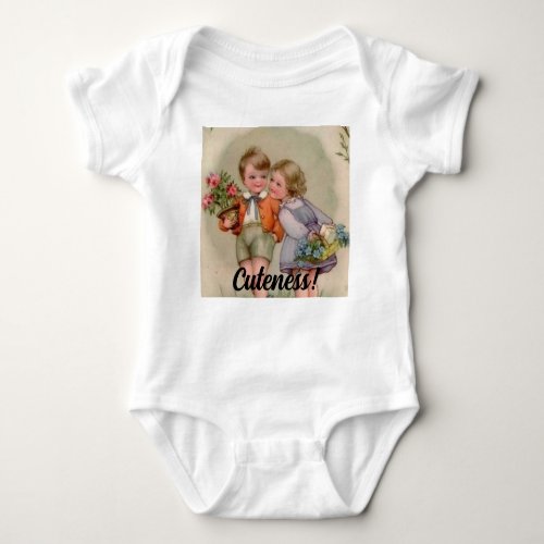 Vintage Illustration Little Girl and Boy Bodysuit