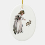 Vintage Illustration ~ Little Girl and Cat Ceramic Ornament