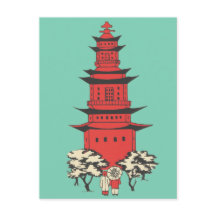 Vintage Illustration of a Chinese Pagoda Postcard
